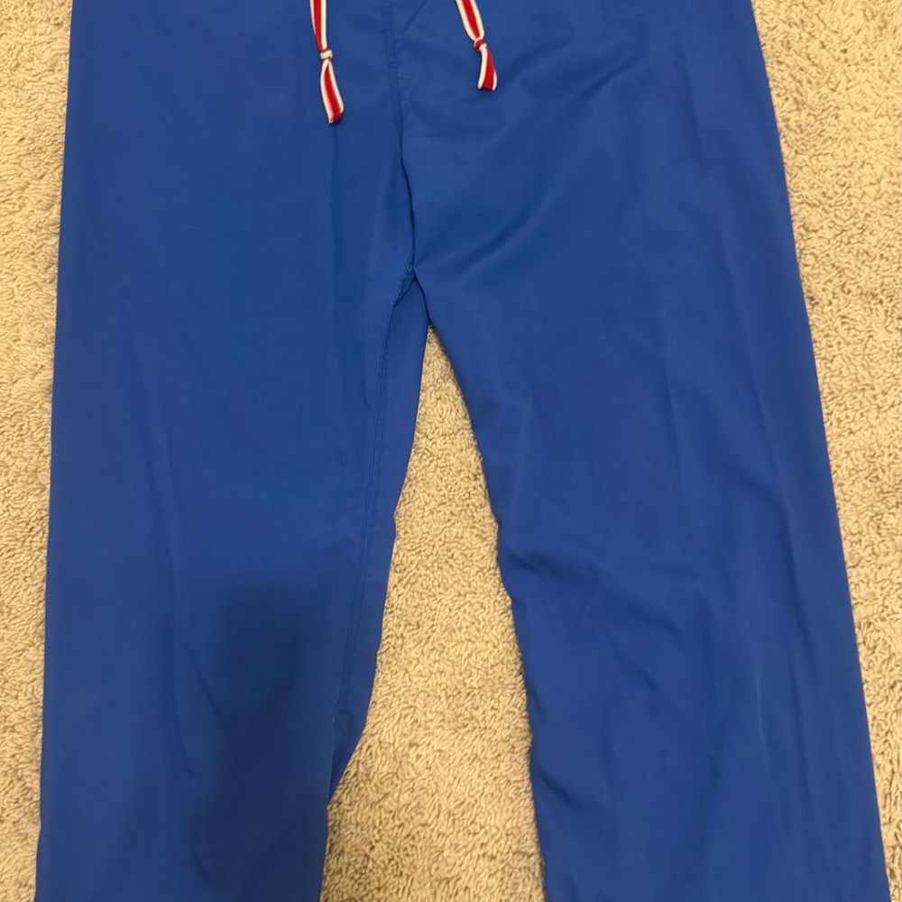 Blue Sky Blue Scrubs with Red and White Drawstring Small